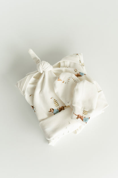 Organic Newborn Knotted Gown & Hat Set | Handmade in USA | OEKO-TEX Baby Clothing | Duck Dachshund Print