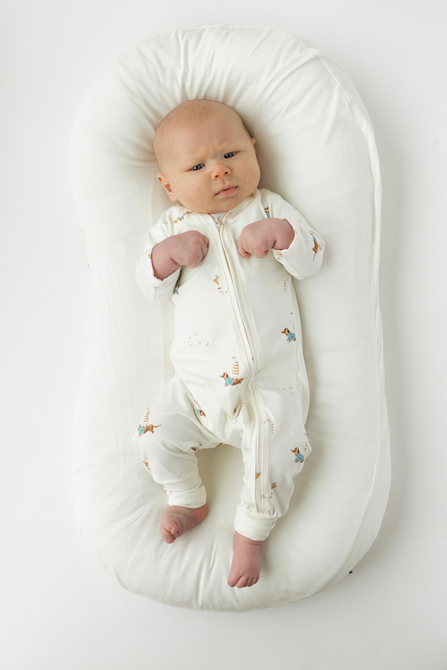 Organic Baby Zip Romper | Long Sleeve One Piece | Handmade in USA | Duck Dachshund Print