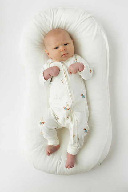 Organic Baby Zip Romper | Long Sleeve One Piece | Handmade in USA | Duck Dachshund Print