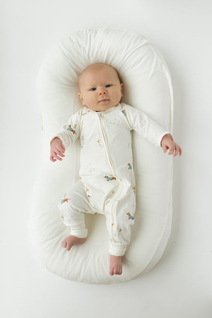 Organic Baby Zip Romper | Long Sleeve One Piece | Handmade in USA | Duck Dachshund Print