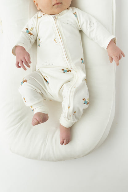 Organic Baby Zip Romper | Long Sleeve One Piece | Handmade in USA | Duck Dachshund Print