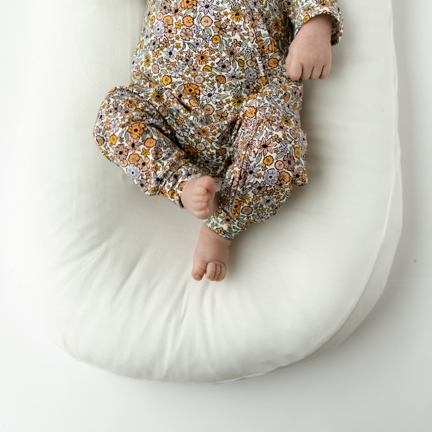Organic Baby Zip Romper | Long Sleeve One Piece | Handmade in USA | Purple Flower Print