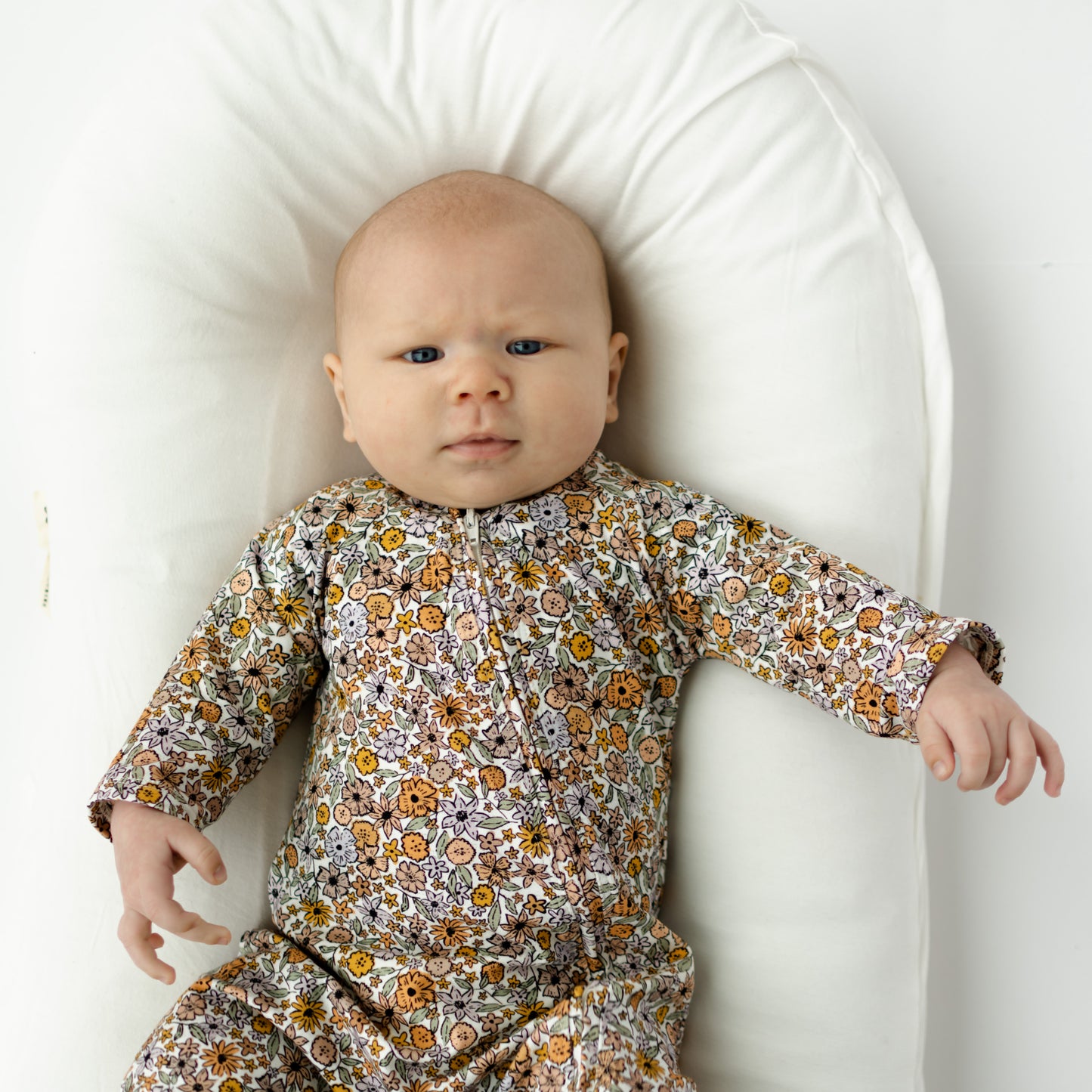 Organic Baby Zip Romper | Long Sleeve One Piece | Handmade in USA | Purple Flower Print