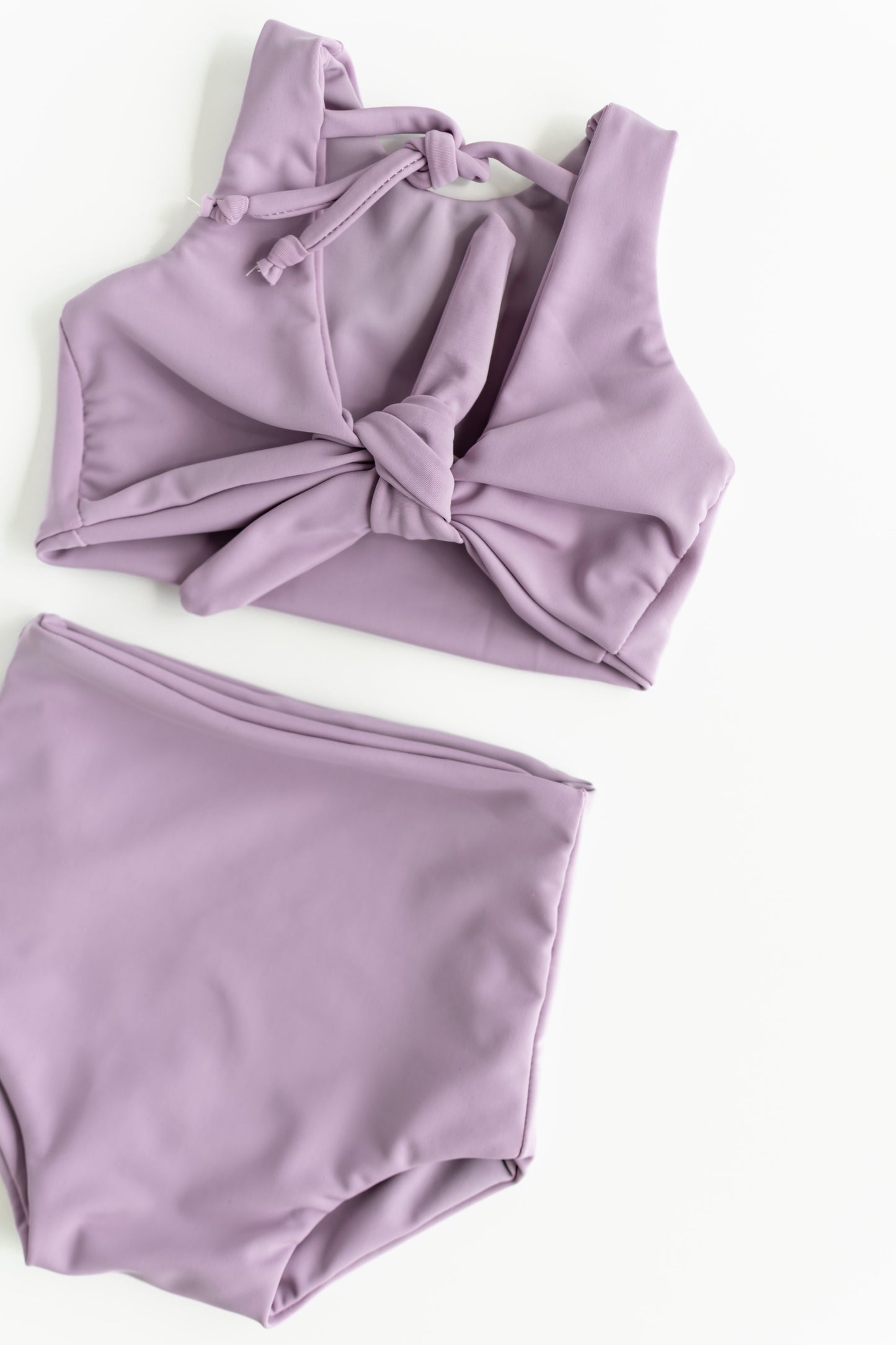 Girls Two-Piece Swimsuit | High Waist Bottoms & Long Top | Handmade in USA | Lilac Purple