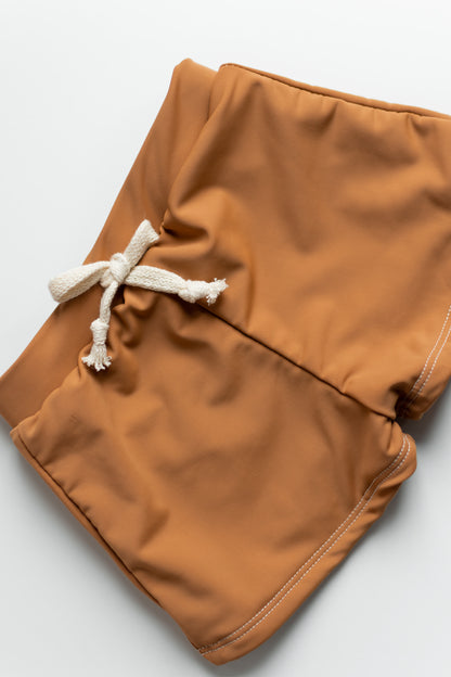 Boy Swim Shorts | European Style Swimwear | Handmade in USA | Caramel