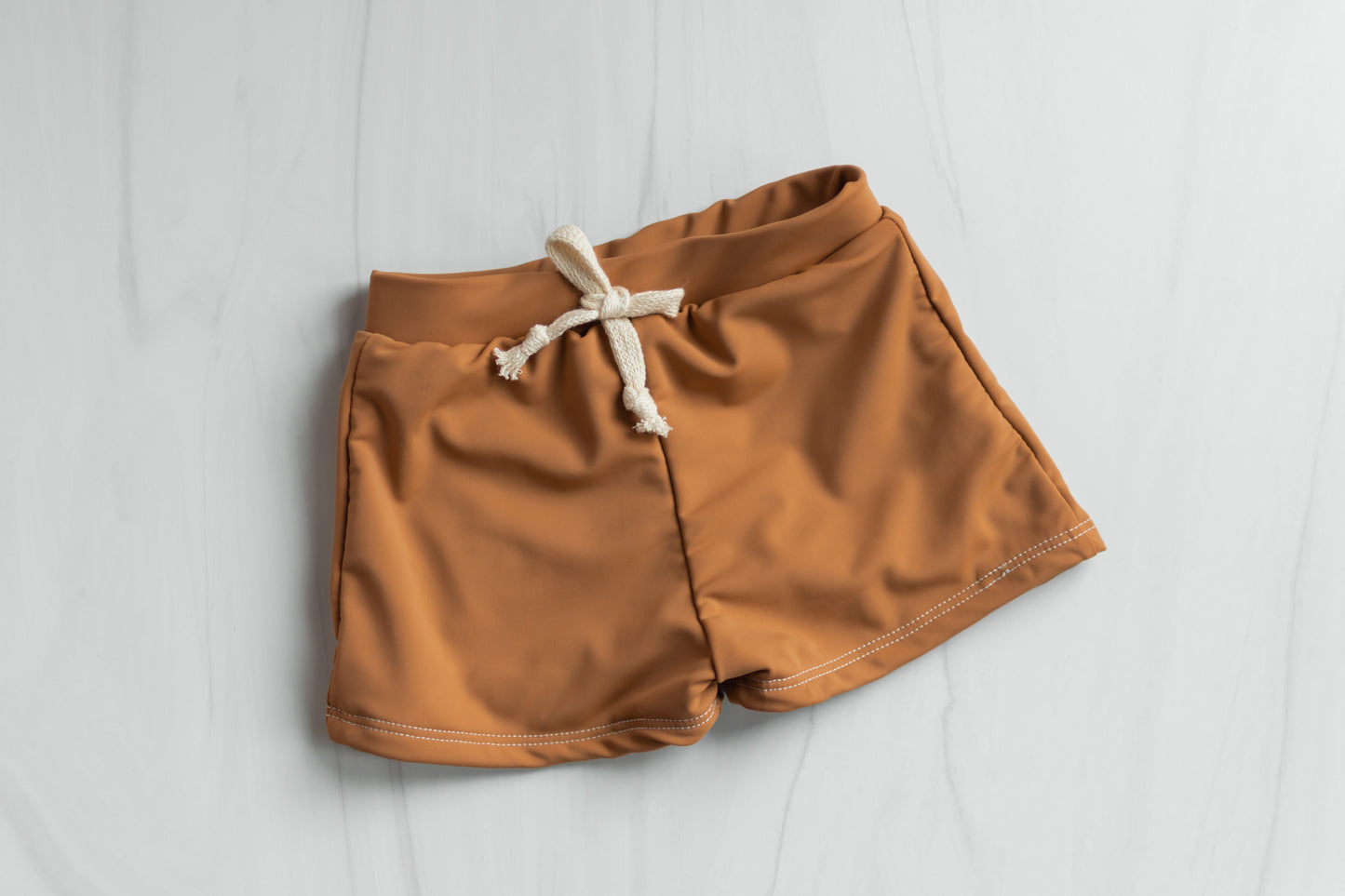 Boy Swim Shorts | European Style Swimwear | Handmade in USA | Caramel