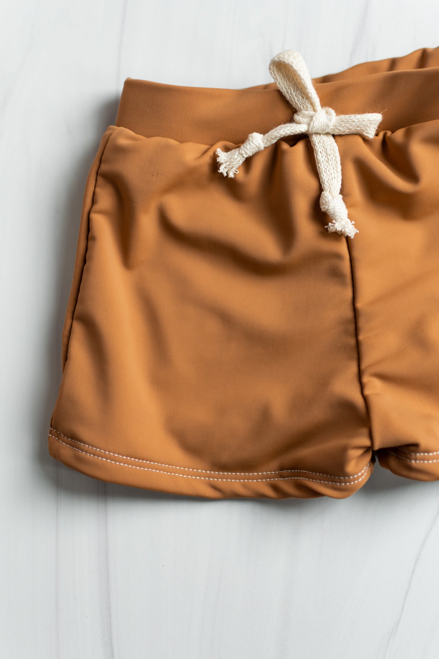 Boy Swim Shorts | European Style Swimwear | Handmade in USA | Caramel