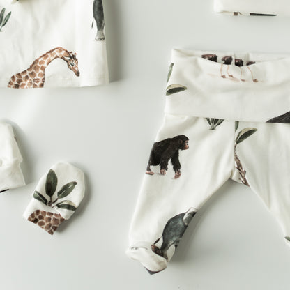 Safari Baby Outfit Set Pants Shirt Hat and Mittens