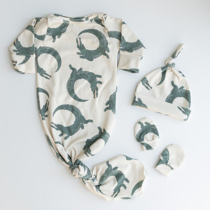 Crocodile Baby Knotted Gown and Hat Set