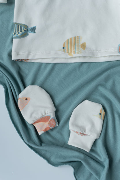 Fish Baby Outfit Set Pants Shirt Hat and Mittens