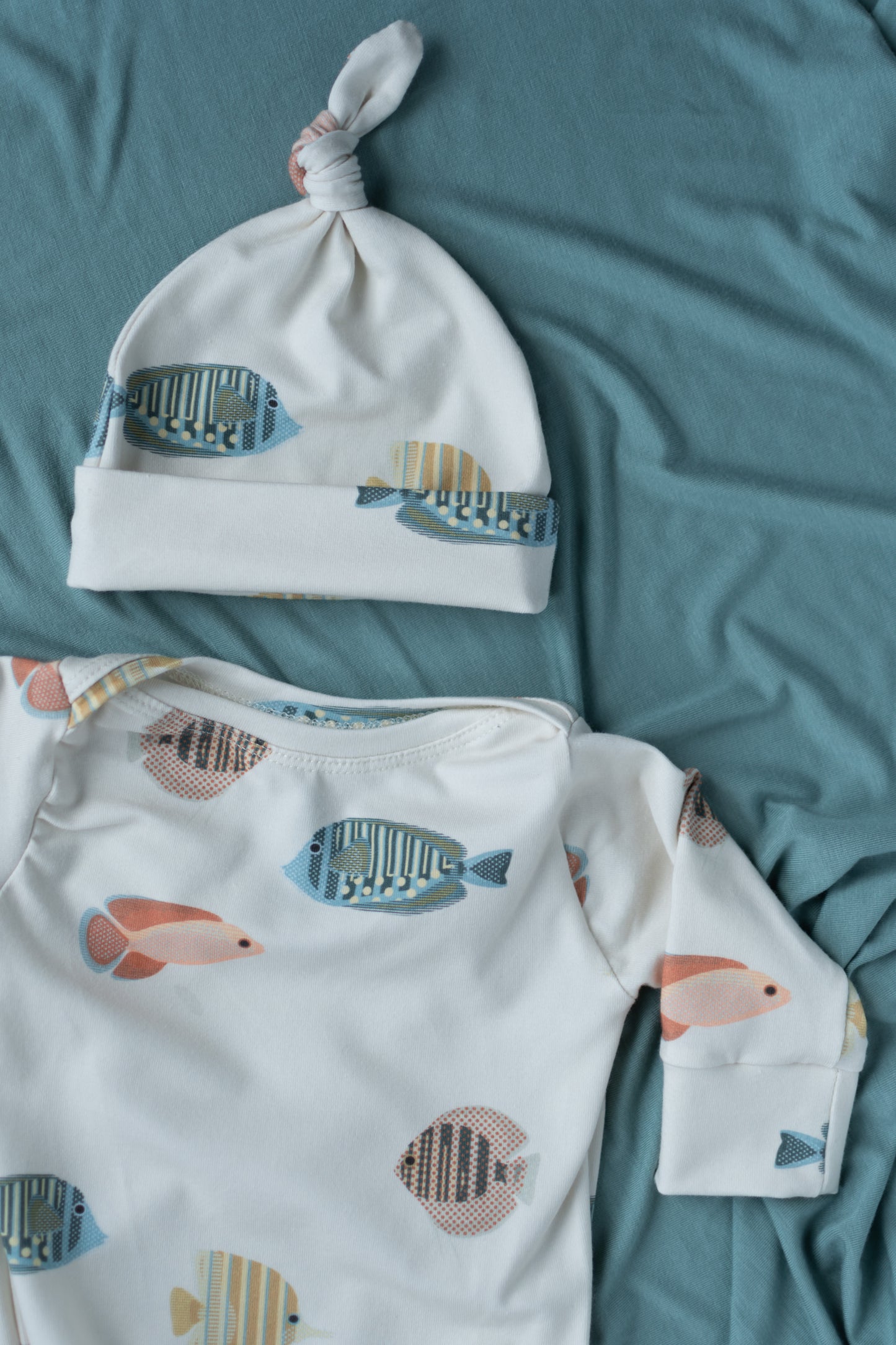 Colorful Fish Baby Knotted Gown and Hat Set