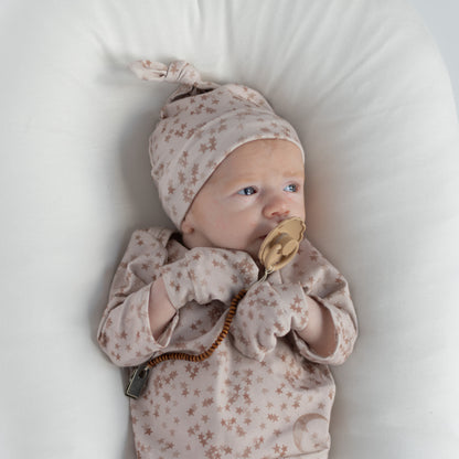 Moon and Star Baby Knotted Gown and Hat Set Latte