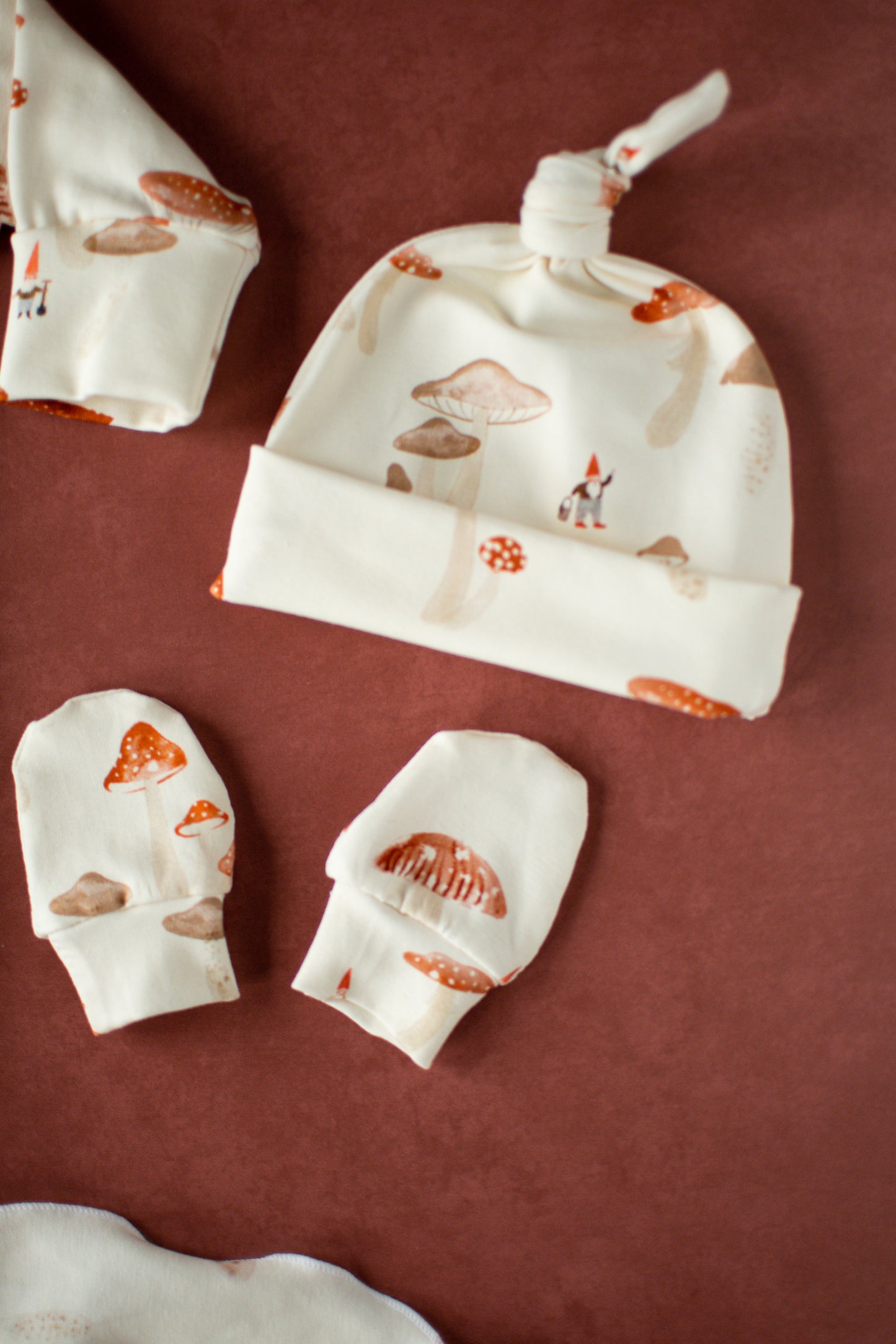 Mushroom Baby Knotted Gown and Hat Set