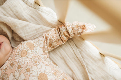 Organic Newborn Knotted Gown & Hat Set | Handmade in USA | OEKO-TEX Baby Clothing | Flower Print