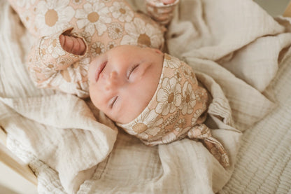 Organic Newborn Knotted Gown & Hat Set | Handmade in USA | OEKO-TEX Baby Clothing | Flower Print