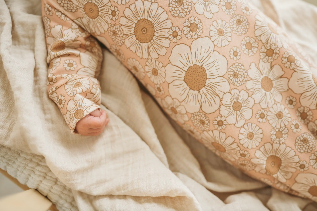 Organic Newborn Knotted Gown & Hat Set | Handmade in USA | OEKO-TEX Baby Clothing | Flower Print