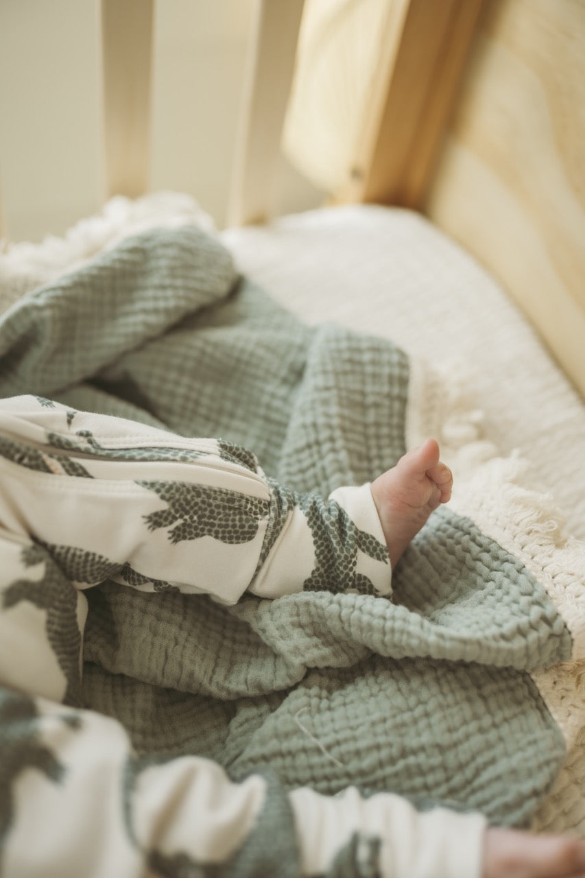 Organic Baby Zip Romper | Long Sleeve One Piece | Handmade in USA | Crocodile Print