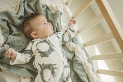 Organic Baby Zip Romper | Long Sleeve One Piece | Handmade in USA | Crocodile Print