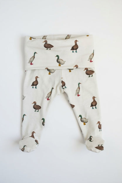 Organic Baby Outfit Set | Handmade Newborn Clothes | Duck in Boots Print | Pants, Shirt, Hat & Mittens