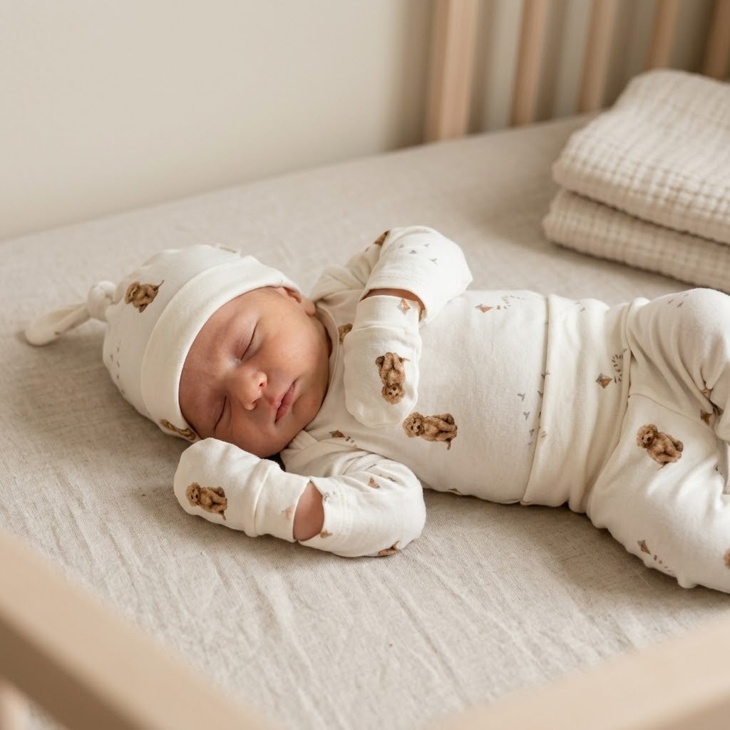 Organic Baby Outfit Set | Handmade Newborn Clothes | Labradoodle Dog Print | Pants, Shirt, Hat & Mittens