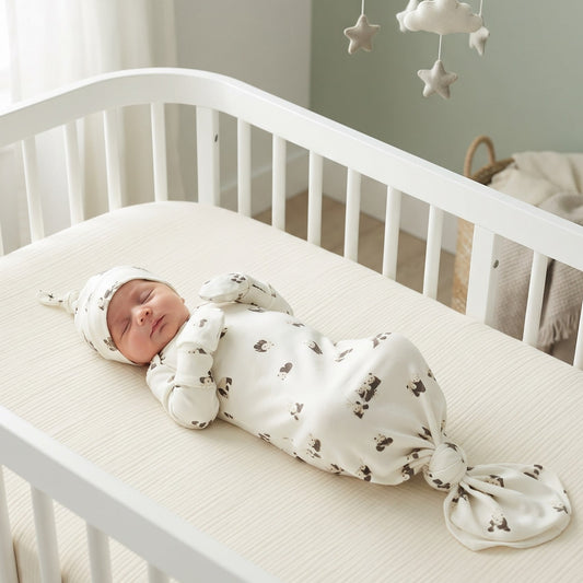 Organic Newborn Knotted Gown & Hat Set | Handmade in USA | OEKO-TEX Baby Clothing | Panda Bear Print