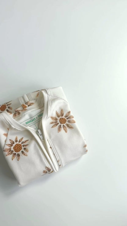Sunflower Baby Zip Romper Outfit Short Sleeve One Piece Romper