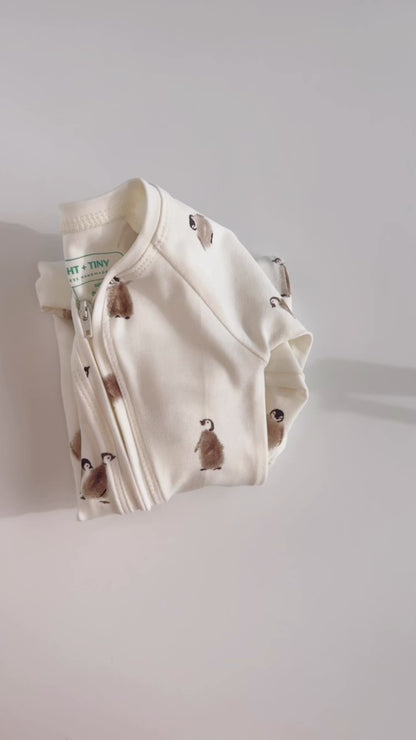 Organic Baby Zip Romper | Long Sleeve One Piece | Handmade in USA | Penguin Print