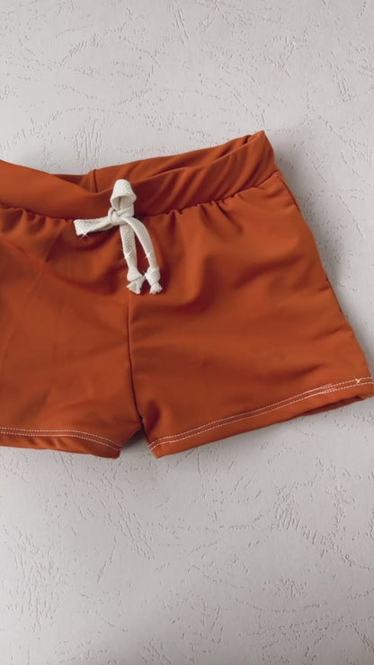 Boy Swim Shorts | European Style Swimwear | Handmade in USA | Rust