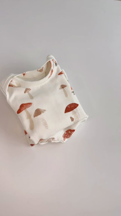 Mushroom Baby Outfit Set Pants Shirt Hat and Mittens