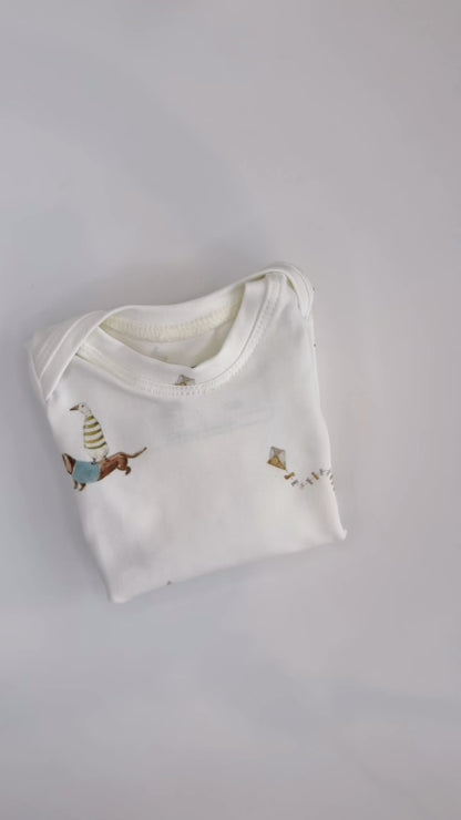 Duck Dachshund Dog Kite Baby Outfit Set Pants Shirt Hat and Mittens