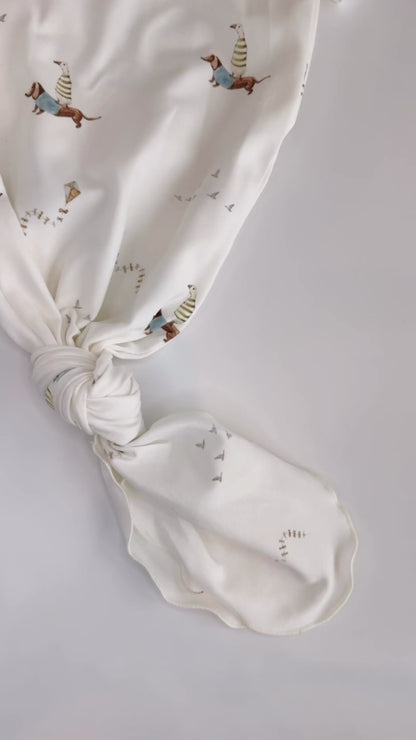 Organic Newborn Knotted Gown & Hat Set | Handmade in USA | OEKO-TEX Baby Clothing | Duck Dachshund Print
